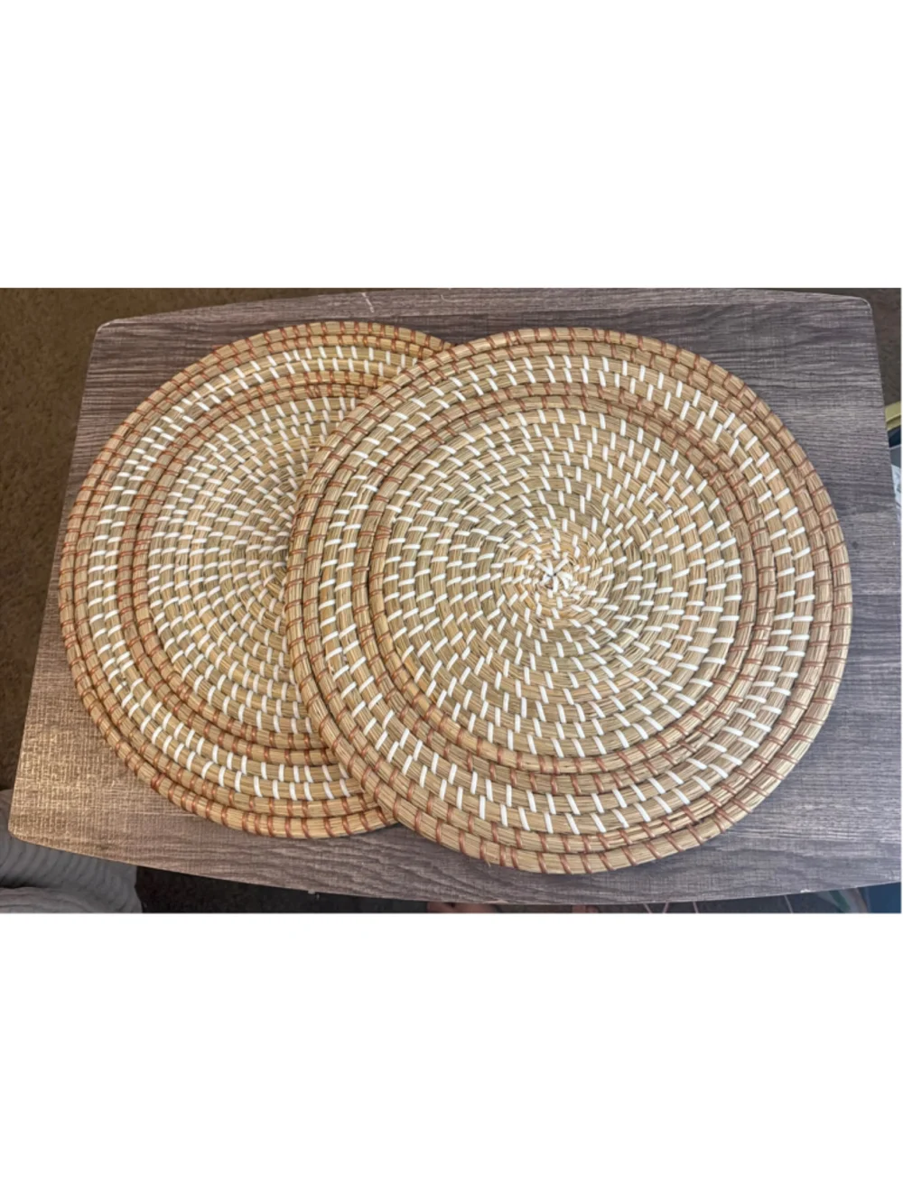 Wicker Woven Round Placemats Set of 2 Beige and White